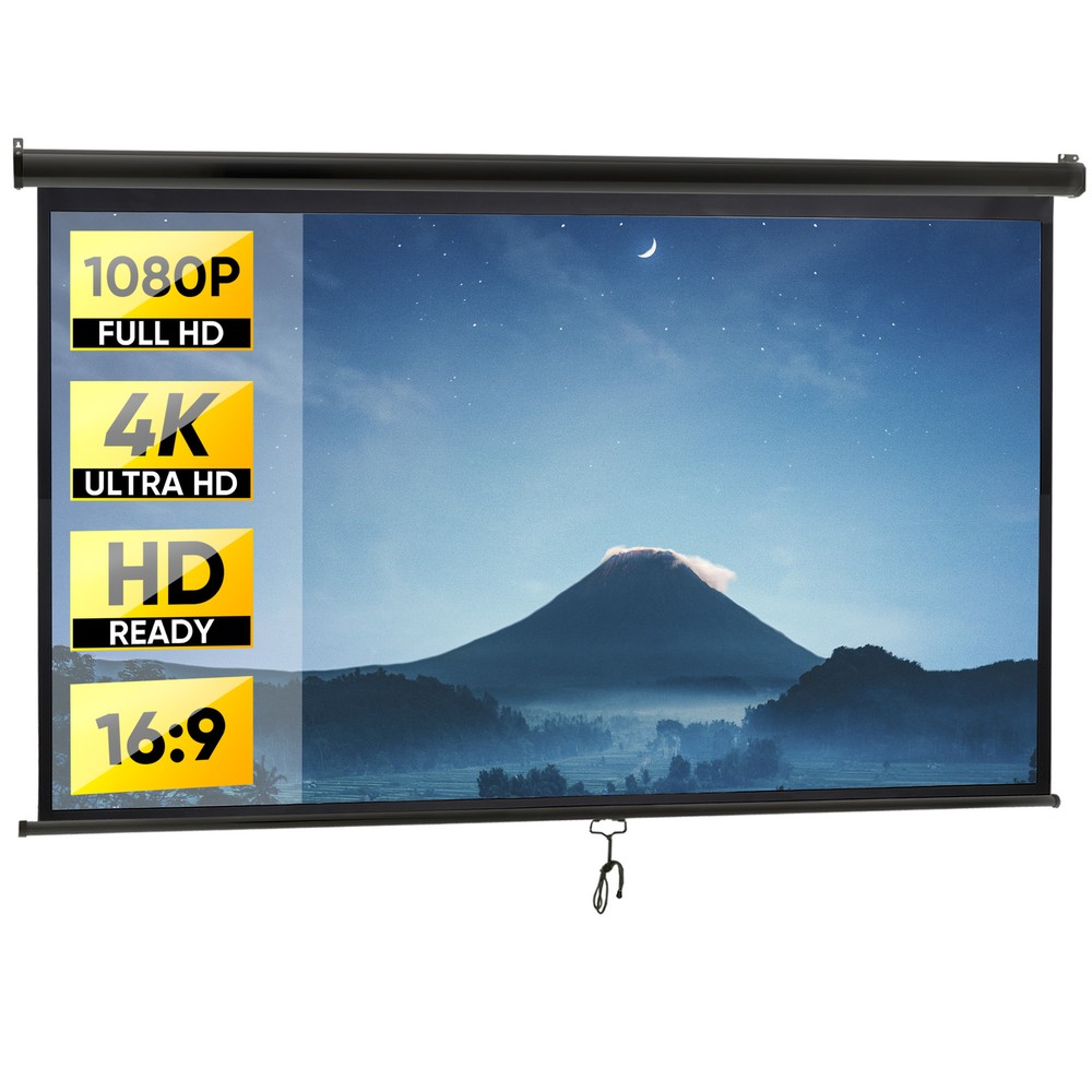 100'' 16:9 HD Projection Screen Manual Pull Down Projector Movie Screen Black