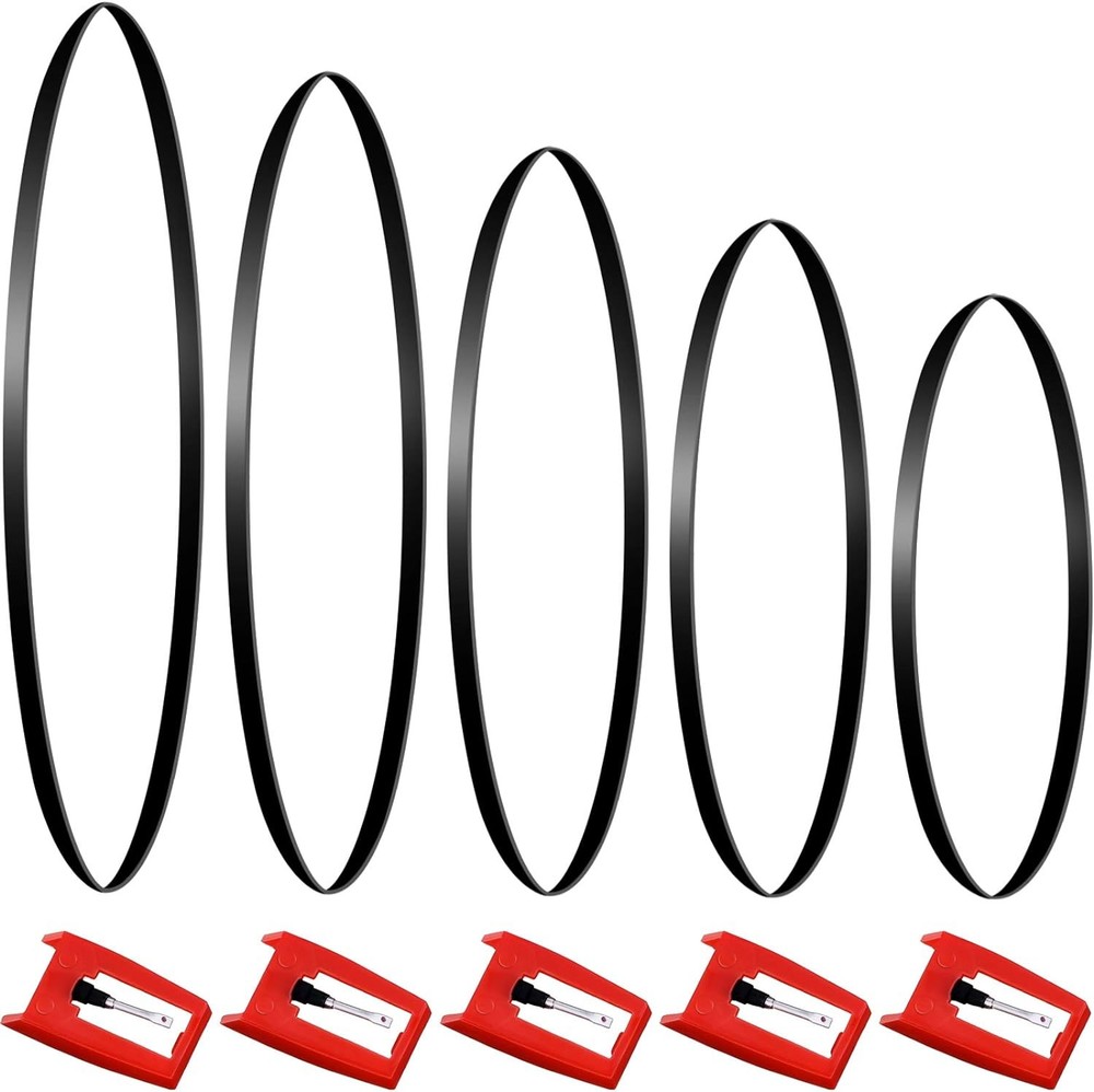 5 Pieces Turntable Belt with 5 Record Player Needle, Replacement Black