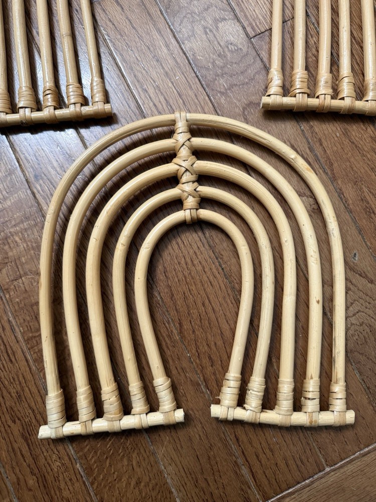 Wicker Rattan Wall Decor Rainbow Boho Set Of 2