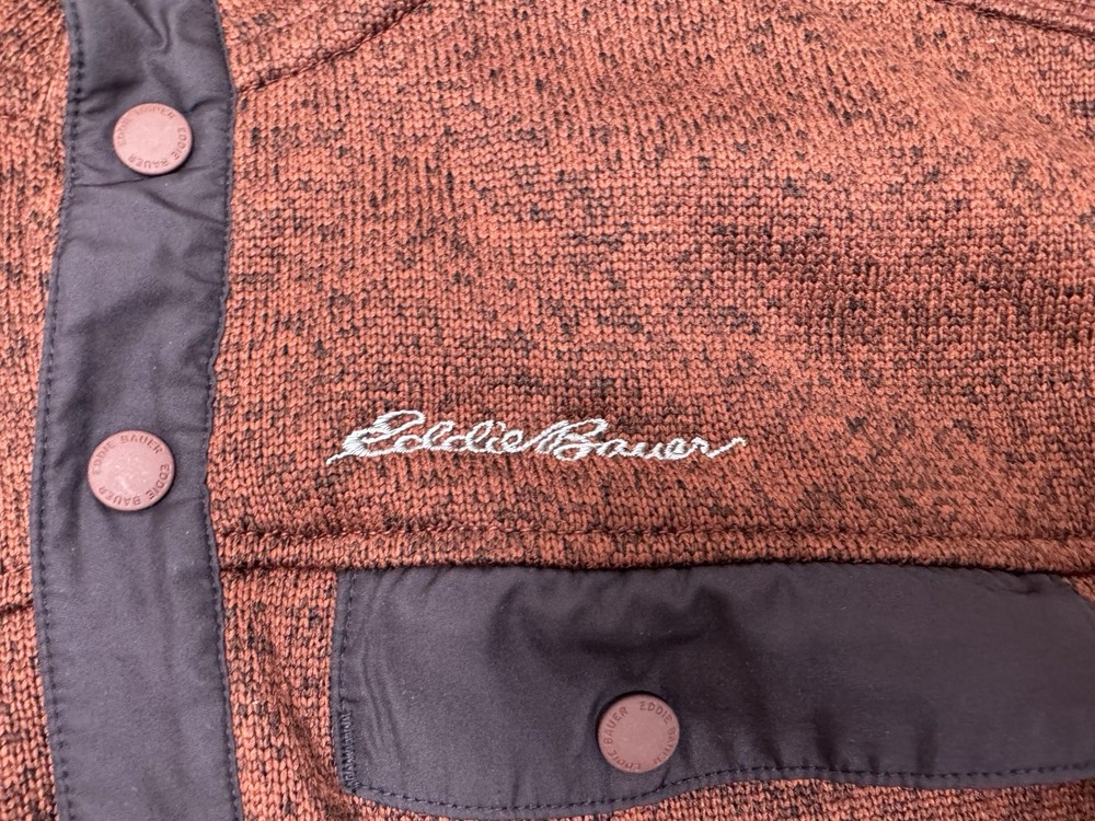 Eddie Bauer Jacket Mens Large Red Coat Pullover Jacket Fleece Snap Button