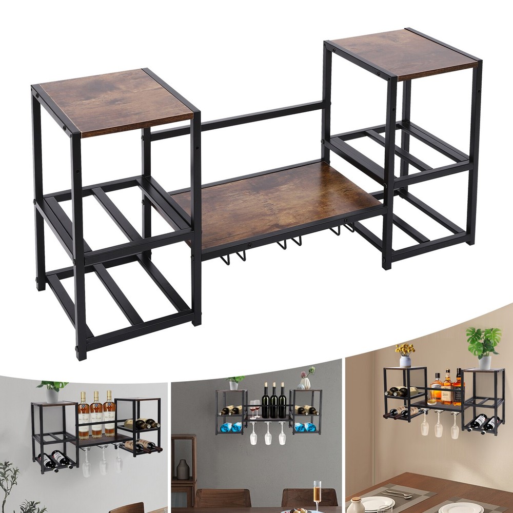 Stylish Wall Mounted Wine Rack - 3-Tier Storage for Bottles & Decor