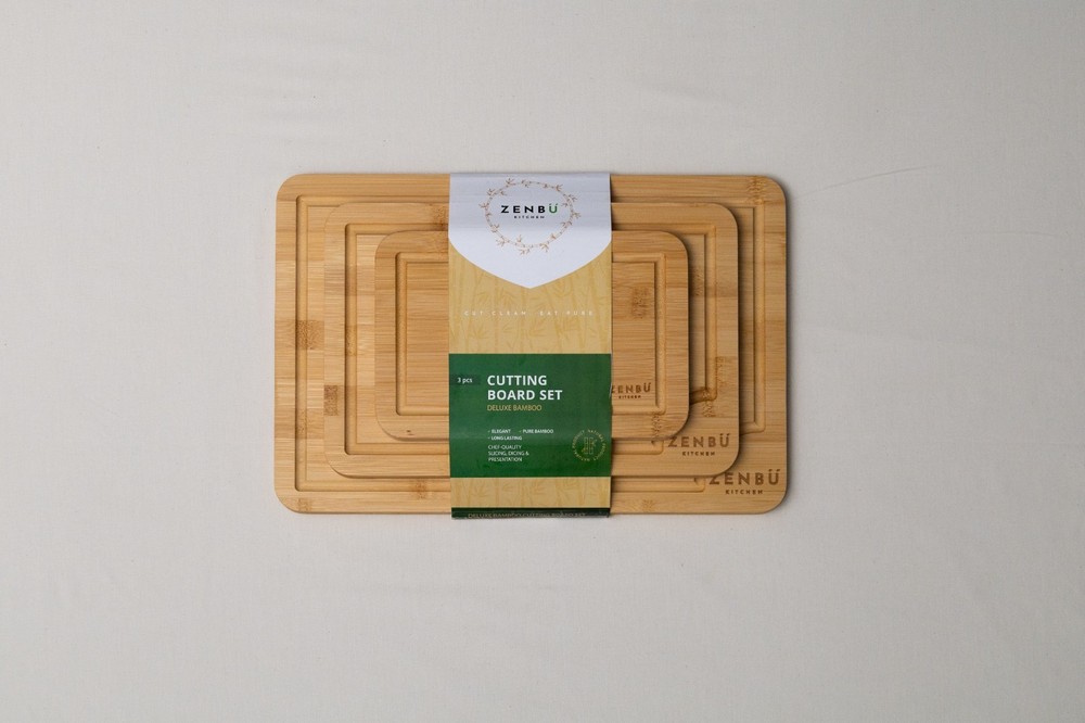 Zenbu Kitchen Bamboo Cutting Board Set – 3-Pack (Light Bamboo)