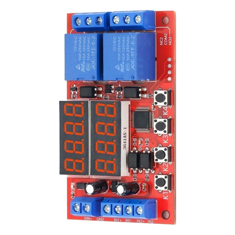 ADual Channel 12V 10A Delay Relay Module 32 Timer Modes Adjustable Controller