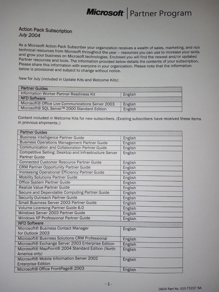 Microsoft Partner Guides 2004-2005 Complete Action Pack NEW! SQL OFFICE...