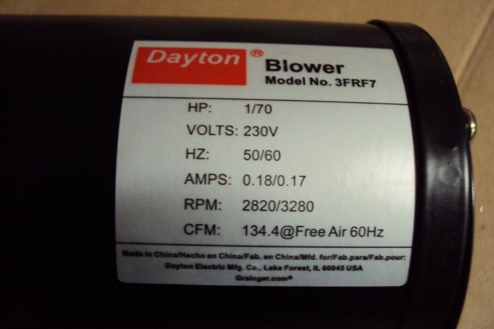 DAYTON 3FRF7 Blower Rectangular, Blower Wheel Diameter 2 1/2", 1 PH , 230 VOLT