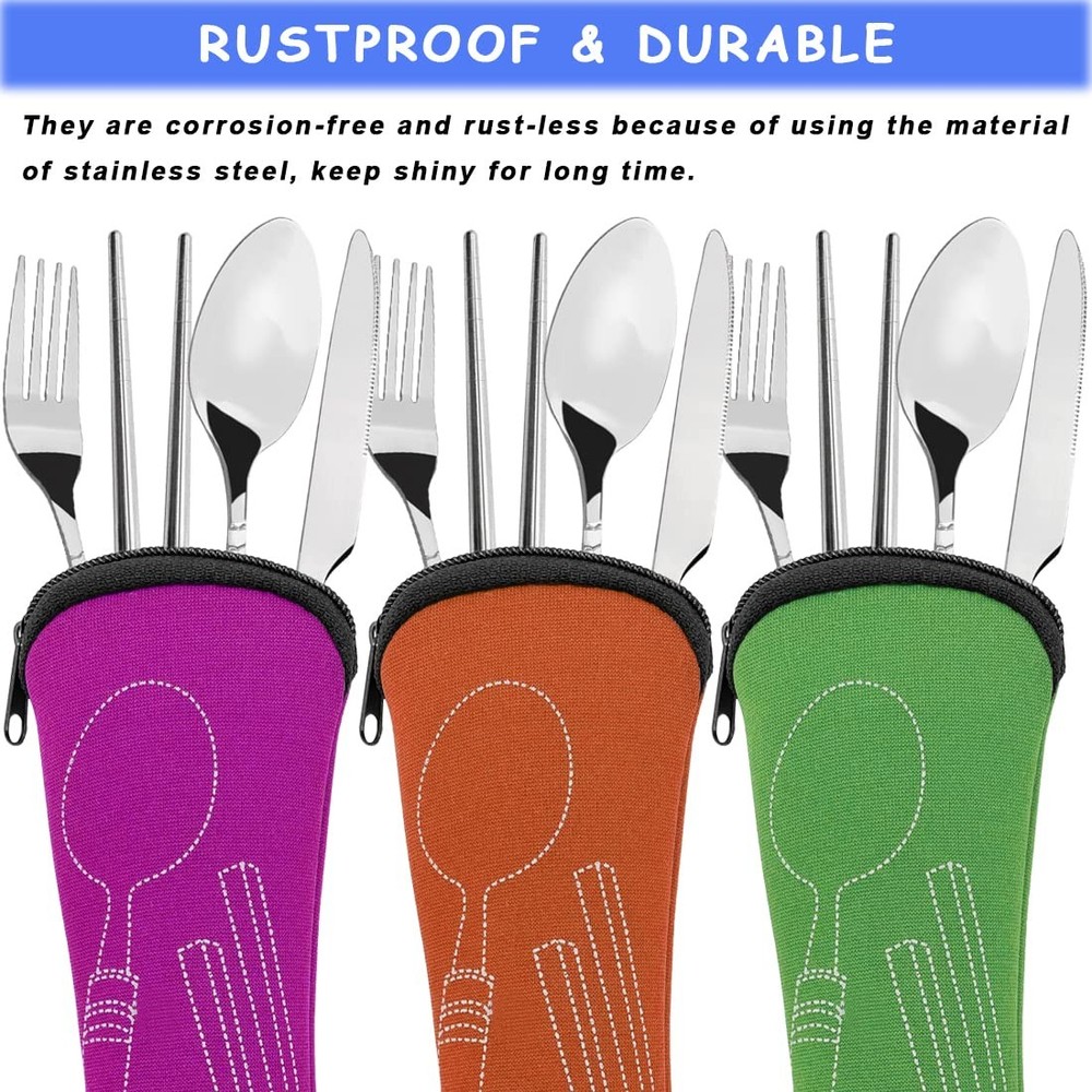 3 Pack Camping Silverware Set, 12 Pcs Knife Fork Spoon Chopsticks Stainless S...