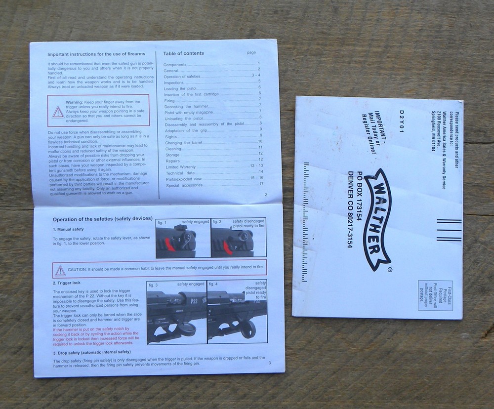 Walther P22 Operating Instructions Manual, Dec 2008
