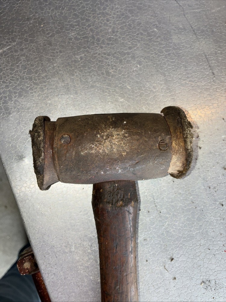Vintage Rawhide Split Head Cast Iron Mallet Hammer