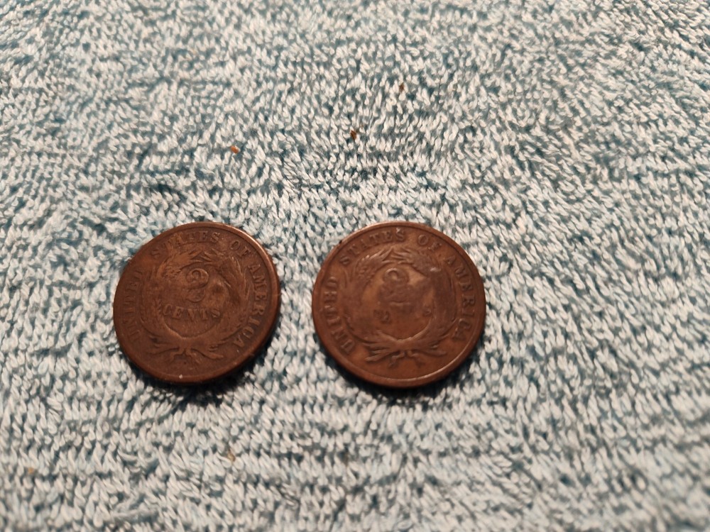 Two 2cent U S Coins Dated 1865-Altered. See Photos