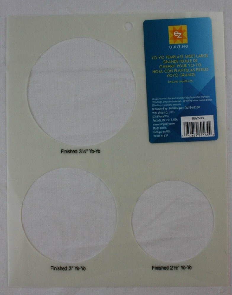 EZ Quilting Large Yo-yo Template Sheet