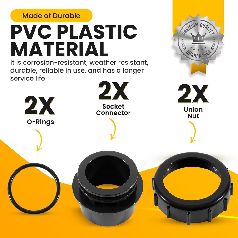 2Pack Black Pool Valve Adaptor Replacement Kit 270100 For Pentair D.E. Filter