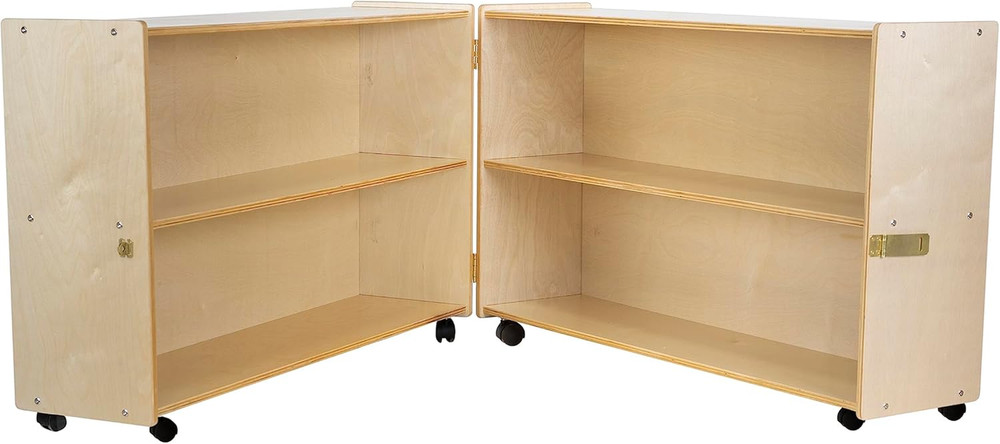 Rolling Folding Hinge Bookcase with Casters - 2-Shelf Storage Unit