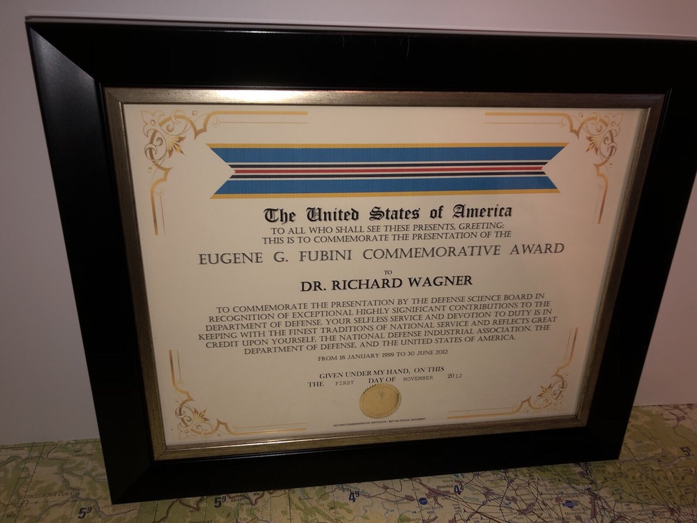 DOD - EUGENE G. FUBINI COMMEMORATIVE AWARD CERTIFICATE ~ Type-1