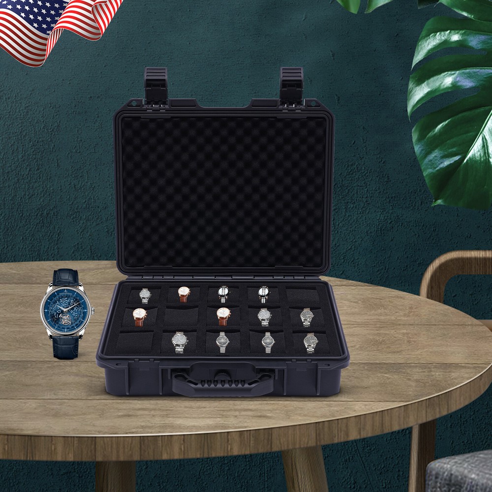 15 Slots Waterproof Plastic Suitcase Display Storage Case Watch Storage Box Case