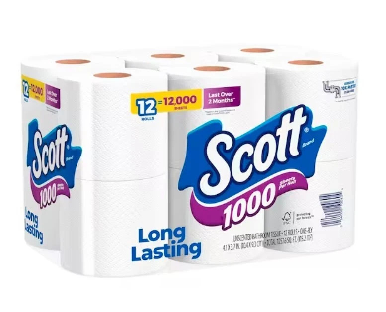 Scott White Toilet Tissue (1000-Sheet 12 Rolls Per Pack)