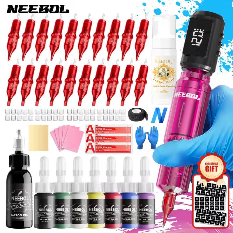 Wireless Tattoo Kit Complete for Beginners Pen Machine with Power Supply Needles