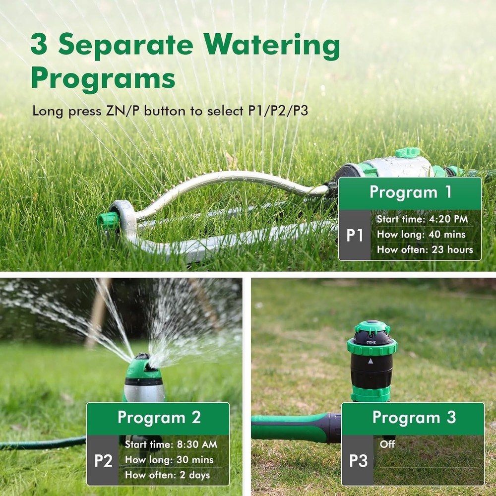 Remote Control Brass Sprinkler Timer 2 Zone - Max 11h59m Watering Precision