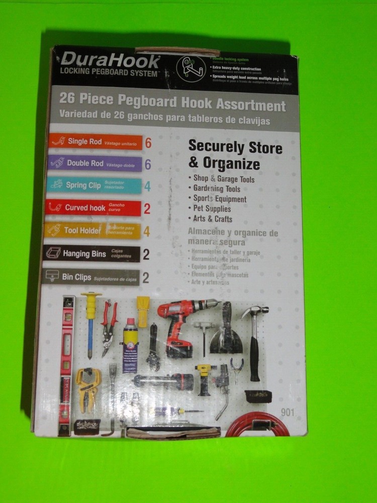 26 PC Kit DuraHook Locking Pegboard System Hook & Bin Wall Storage Organizer NEW