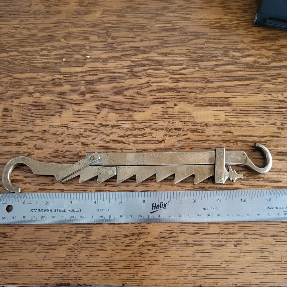 Antique Lighting Trammel Solid Brass, Heavy 18thc Adjustable Hook Sawtooth RARE