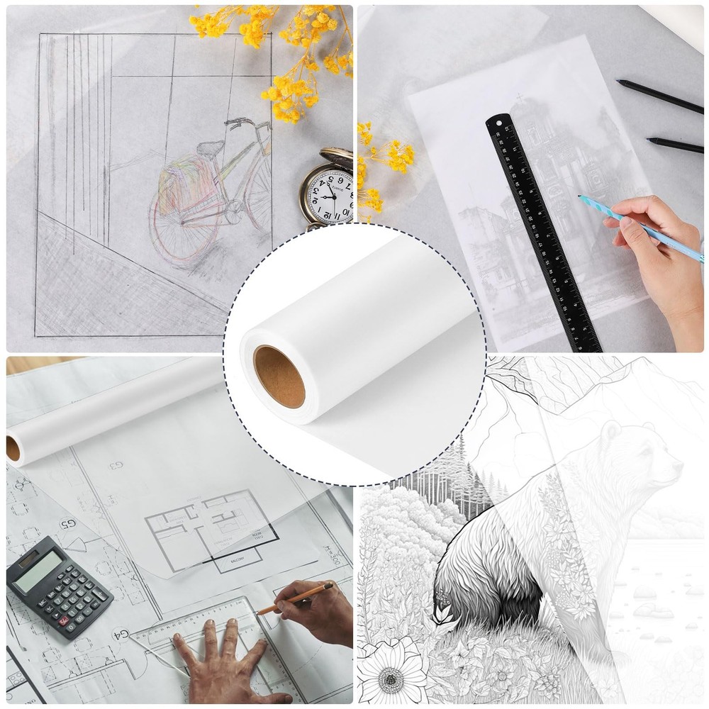 Tracing Roll 24in x 30yd, White Trace Pattern Translucent Tracing for Sewing,...