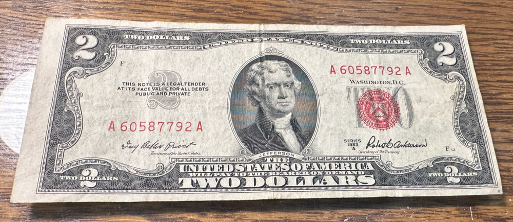 1953-A $2 Red Seal US Note Nice Orignal VF CHRC