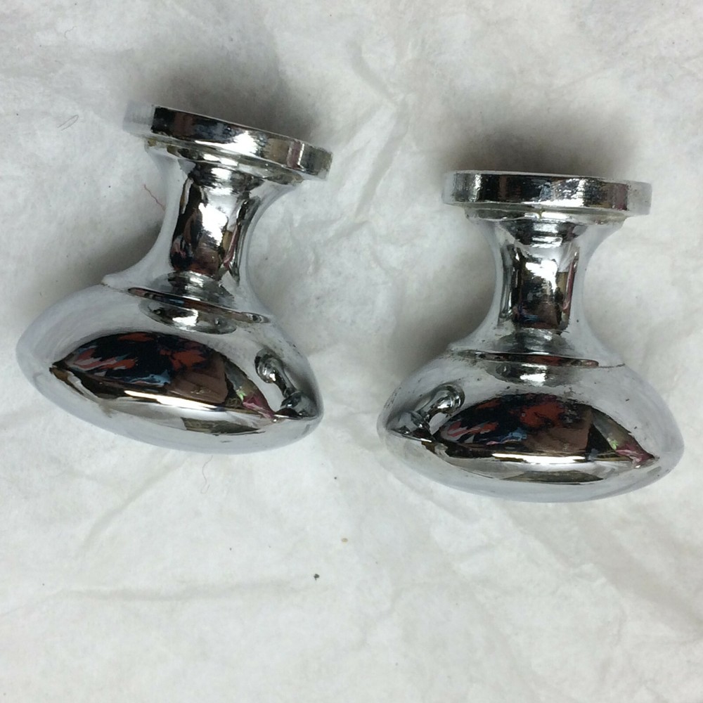 2 Vintage Drawer Knobs DIY Project Hardware Solid Cast Chrome Finish