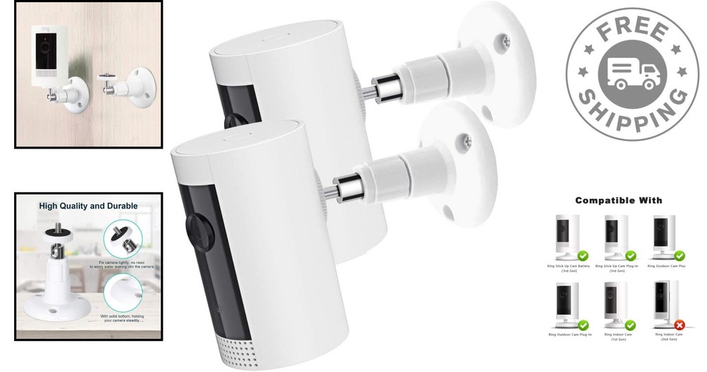 Easy Install 2-Pack Camera Wall Mounts Compatible with R-ing & More - White