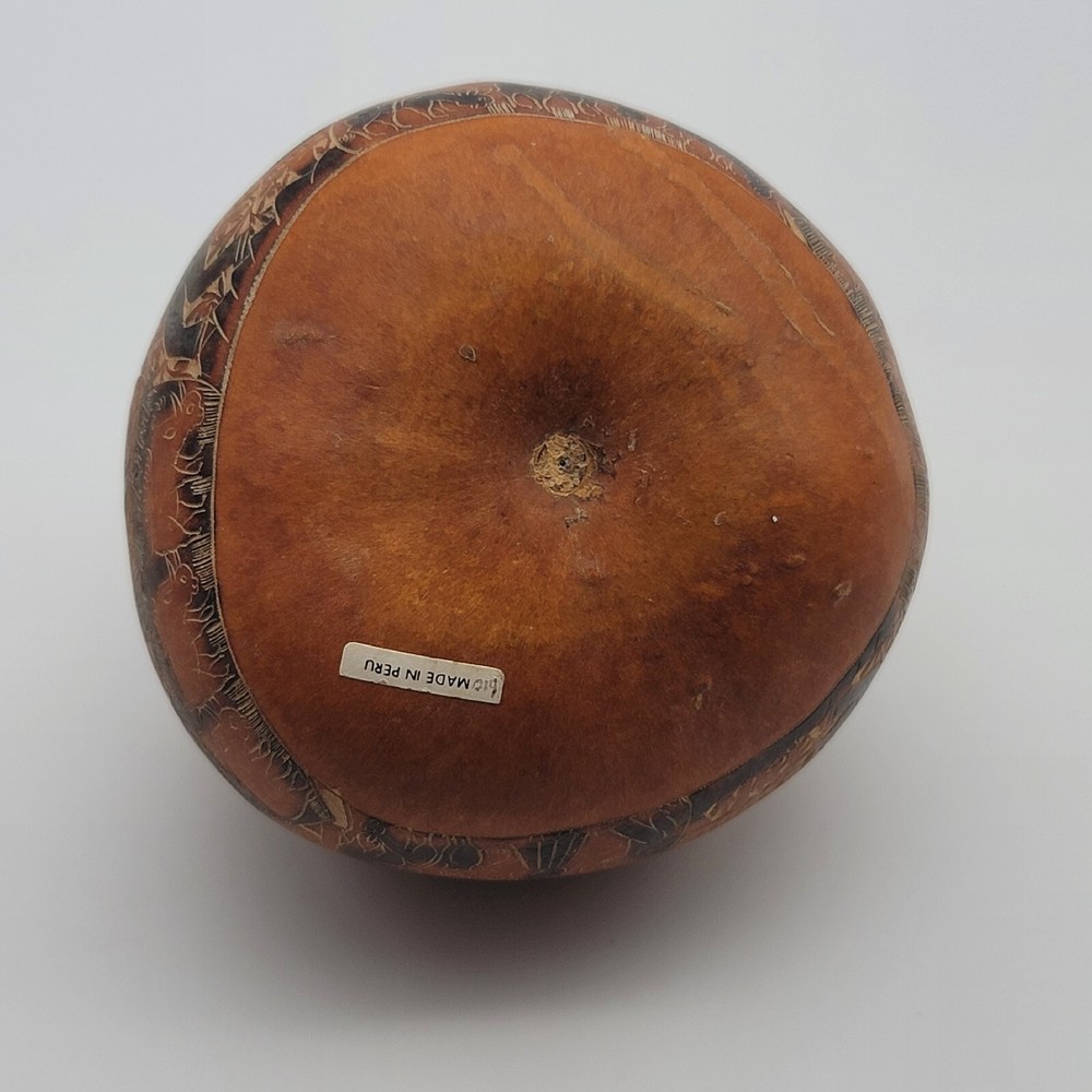 Vintage Peruvian Ornate Hand Carved Gourd