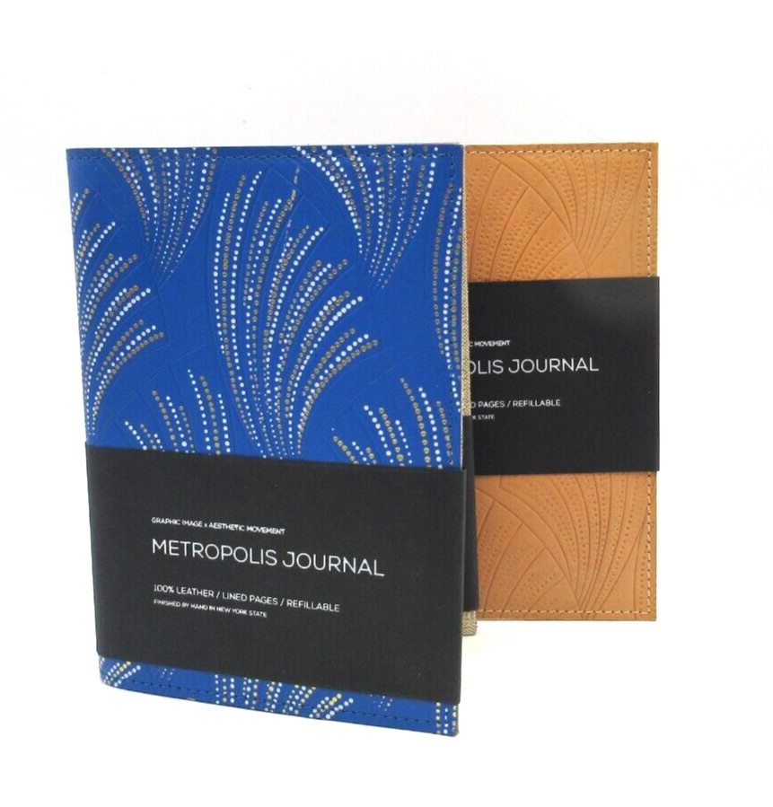 Metropolis Refillable Notebook 7" Leather Cover Spiral Insert Graphic Image Blue
