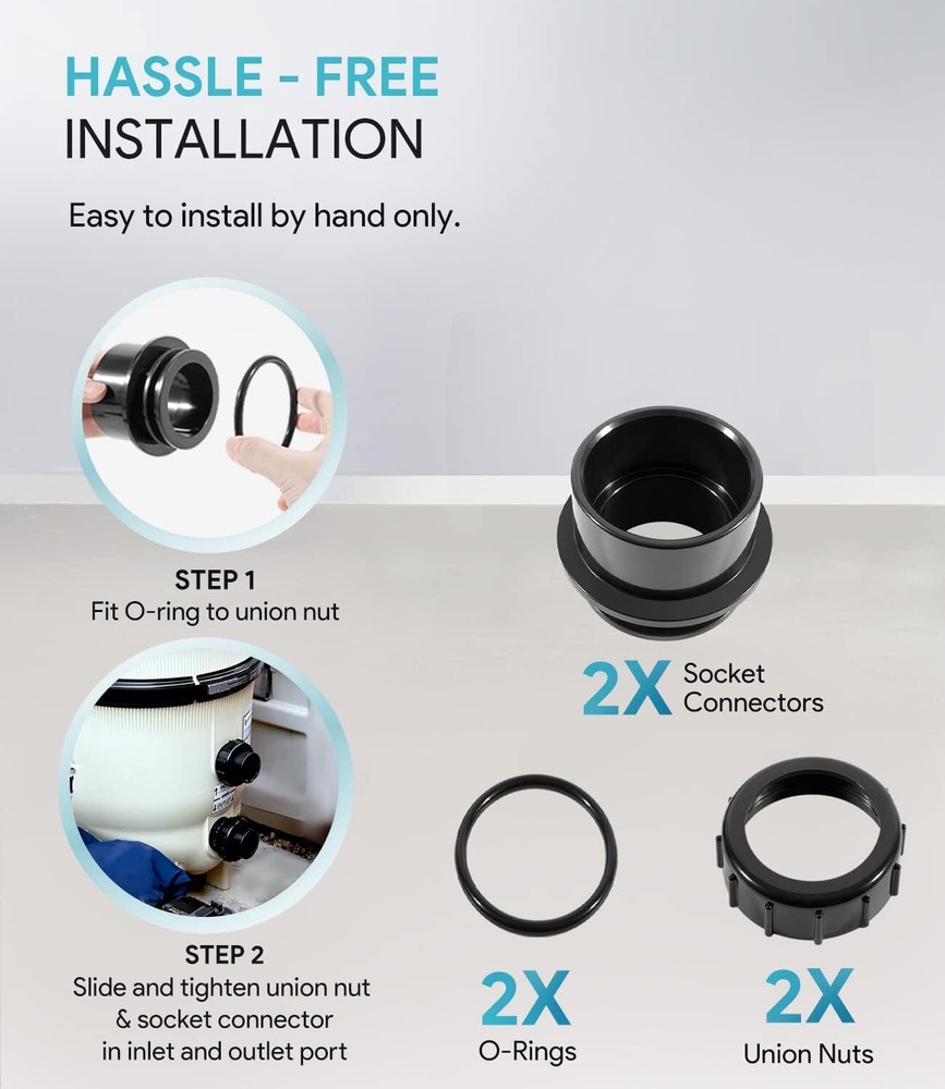 2Pack Black Pool Valve Adaptor Replacement Kit 270100 For Pentair D.E. Filter