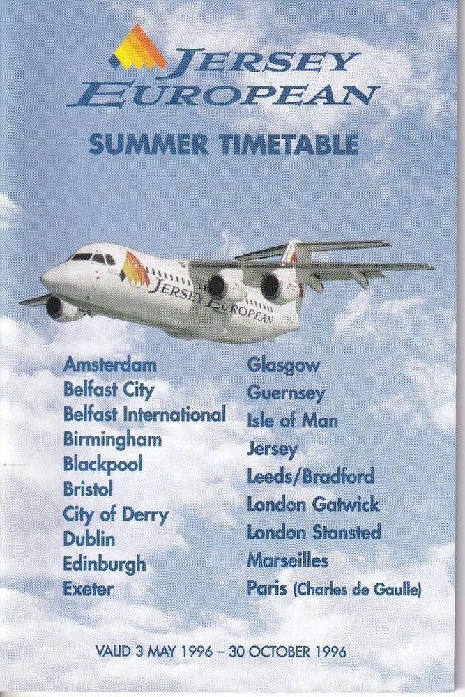 1996 Jersey European Airlines flight timetable