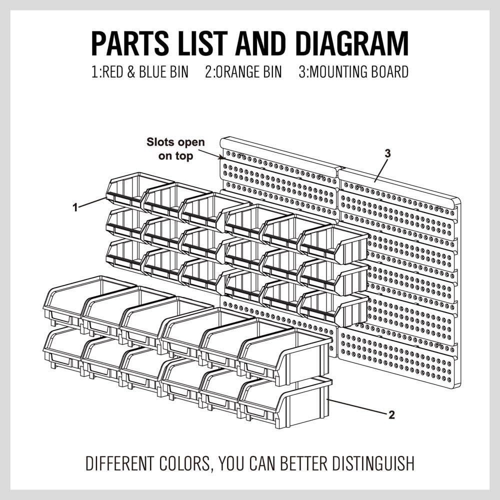 30PC Wall Mounted Storage Bins Organizer for Efficient Garage Tool Management