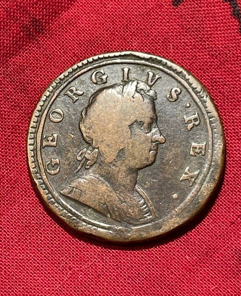 **Authentic 1724 George I, Large Pre-Revolutionary War Halfpenny Nice Example