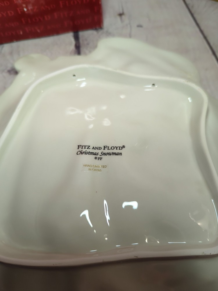 Fitz & Floyd Retired Snowman Serving Plate Bunny teddy bear present With box