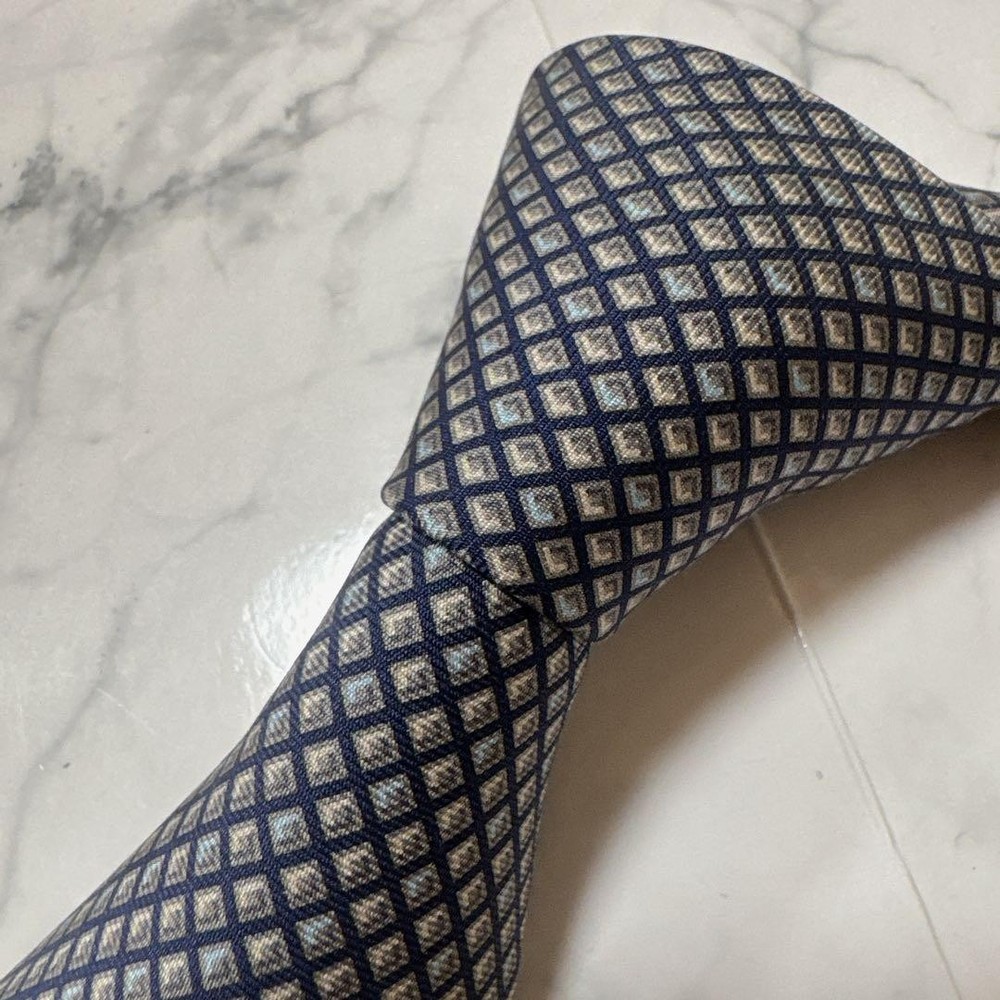 Hermes Square Pattern Tie Navy Gray Near with Box