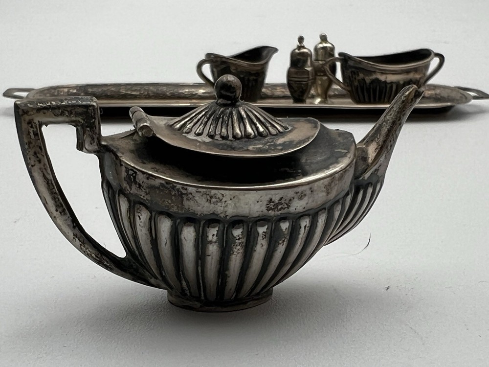 Antique Edwardian Sterling Silver Married Miniature Tea Set