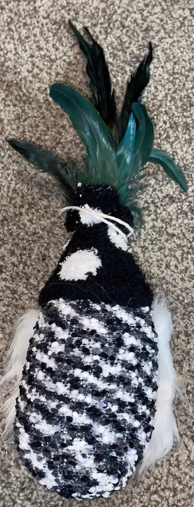 Gnome Handmade 8” Sock Gnome white faceless beard beanbag feathers for a hat EUC