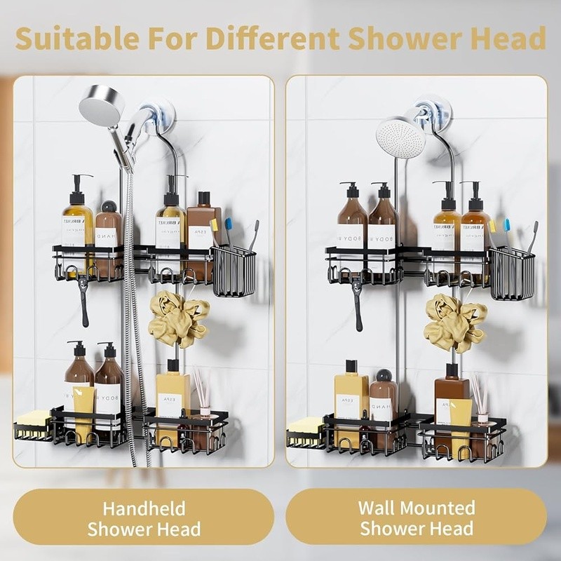 Rustproof Shower Caddy Wall Handheld Tool-Free Large Storage Organizer Hooks New