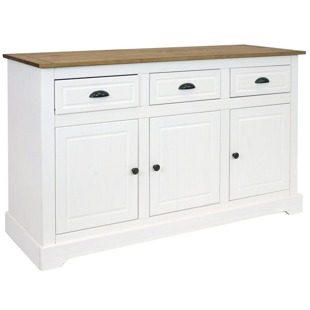 Solid Pine Sideboard With 3 Drawers And 3 Doors - 32 In