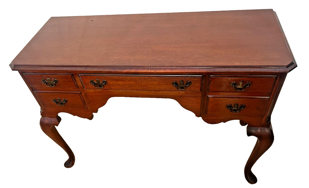 Vintage Desk Vanity, Chippendale Style, Three Dovetail Drawers, Solid Cherry