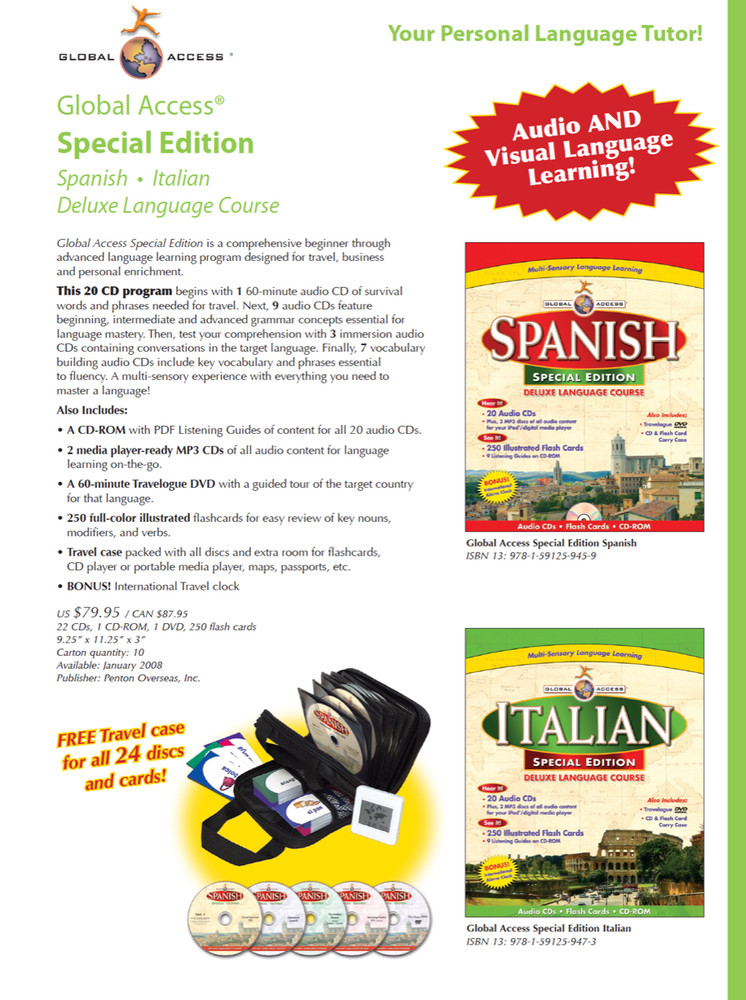 NEW Spanish 20 CD 3 Level Audio Program + Case + Flashcards from Penton Overseas