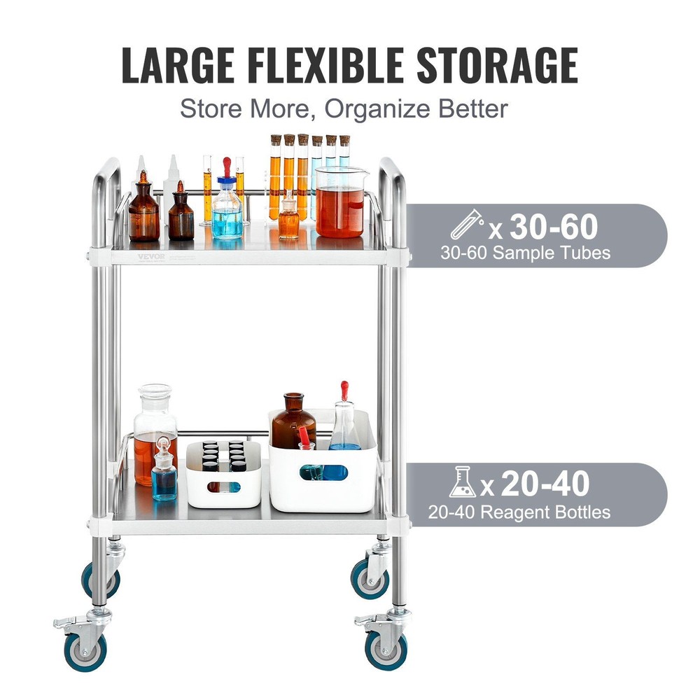 2-Shelf Mobile Shelf 34.06in Stainless with Casters