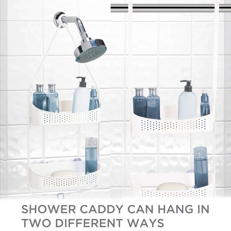 Convertible Shower Caddy 2 Tier Organizer Rust Resistant W/ Accessory Hooks US