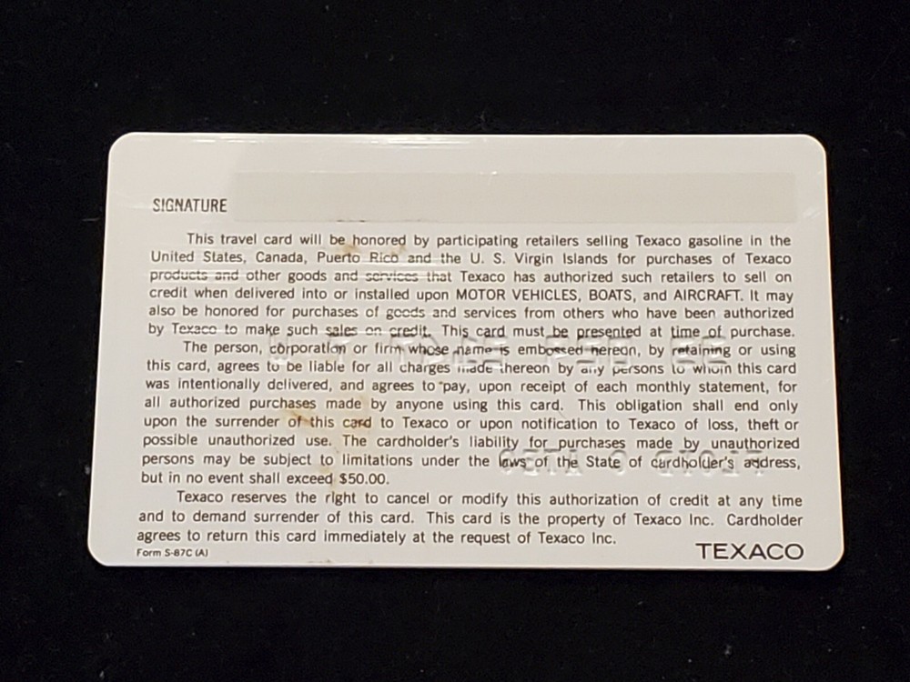 TEXACO Treavel Credit Card ~ exp ?~ cb190