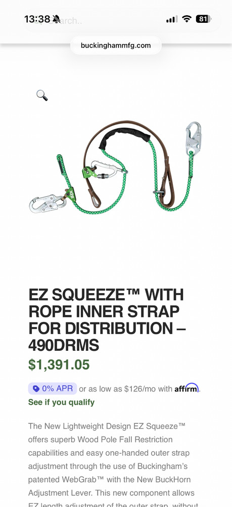 Buckingham EZsqueeze distribution style 490DRMS fall restriction device