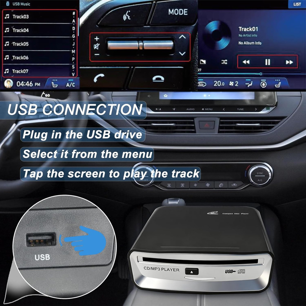 Portable CD Player for Car, External USB Compact Disc Drive for Vehicles without