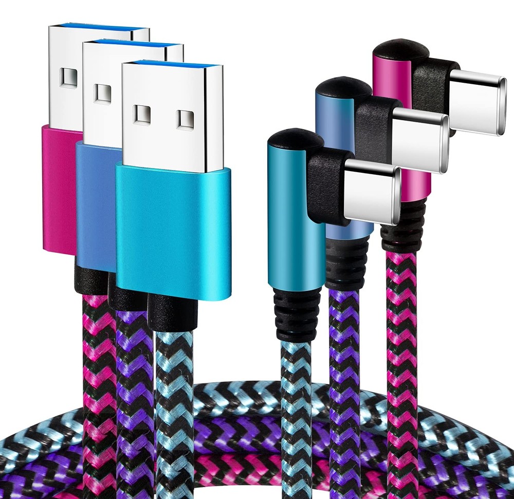 Teeind USB Type C Cable 2.1A Fast Charging: [90 Degree/6ft/3Pack] Nylon USB C Co