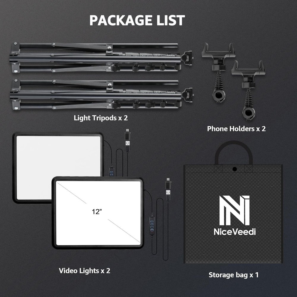 2-Pack LED Video Light Kit with Tripod Stand