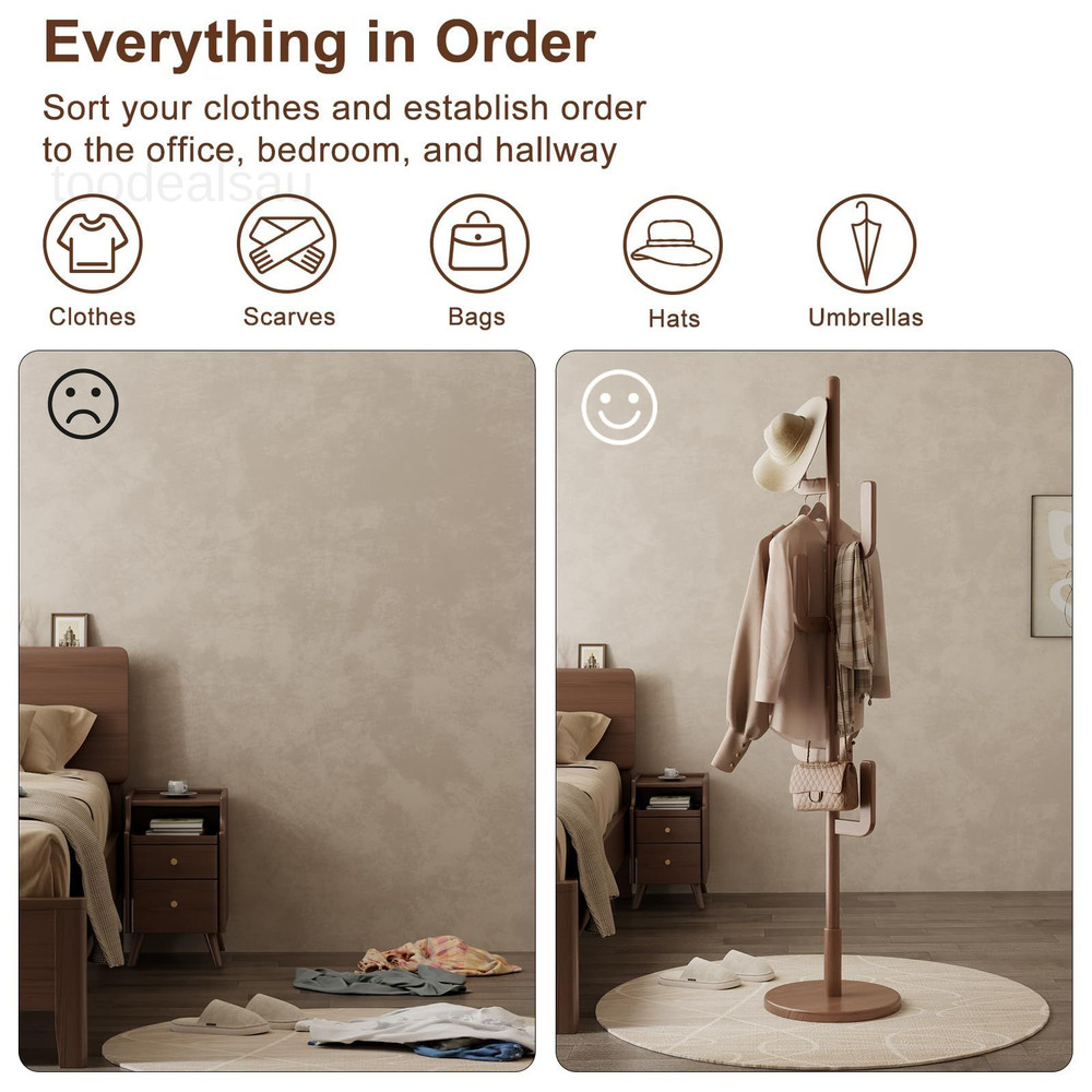 Solid Wood Cactus Coat Rack, Freestanding Rack With 6 Walnut