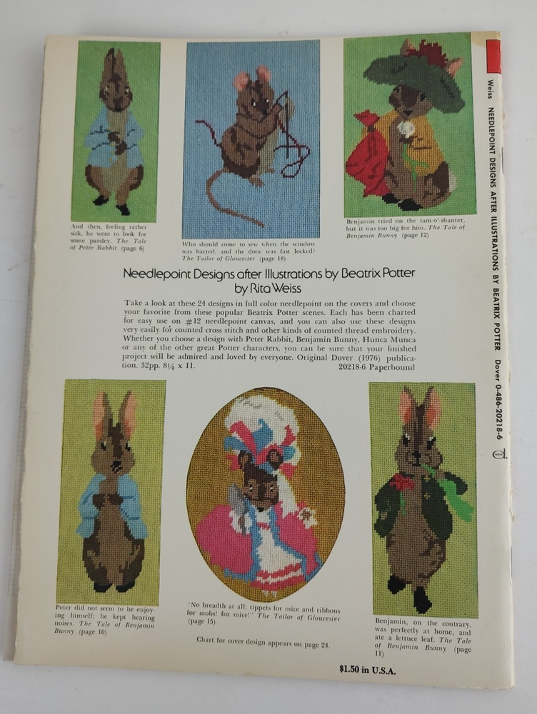 Beatrix Potter Needlepoint Pattern Book 24 Designs Peter Rabbit Rita Weiss 1976